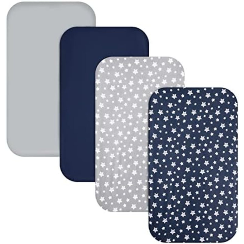 Ensemble de draps pour garçon, lot de 4 mini-draps pour lit de bébé, drap-housse extensible Pack and Play, compatible avec le Pack N Play de Graco, matériau doux et respirant, bleu marine