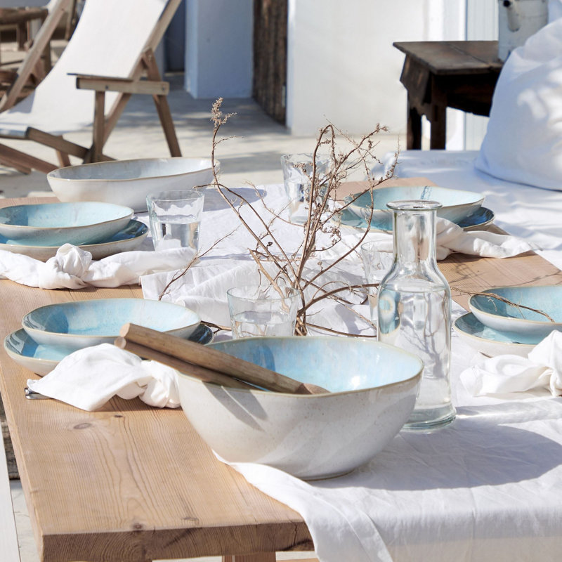 Sea Blue Ceramic Stoneware Serving Bowl with Reactive Glaze