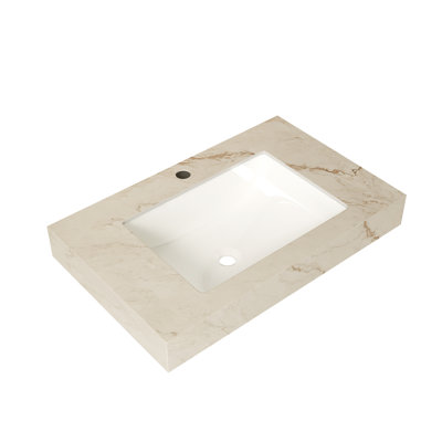 30" Cream Gold Vein Sintered Stone Countertop&Undermount Ceramic Basin with 1 Standard Pre-drilled Faucet Hole, NO Cabinet, NO Faucet and Sink Cover, Suitable for LULA, EIDEN, FINO, MURI etc. 