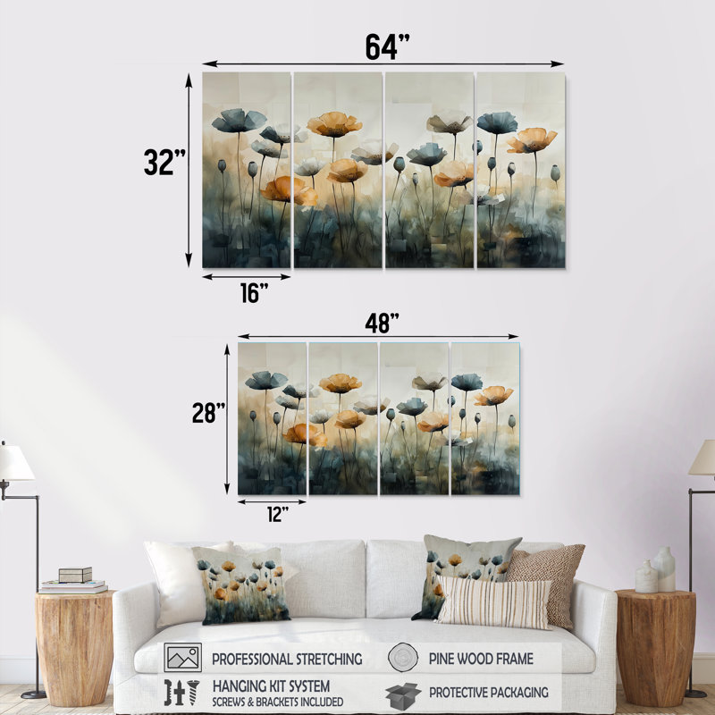Blenheim - coquelicots, art mural traditionnel, H 28 po x l 48 po, 4
