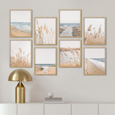 Coastal Reeds Plant Beach Ocean Nature Landscape Prints Pampas Grass, reproduction d'art encadrée sur papier, 8 pièces