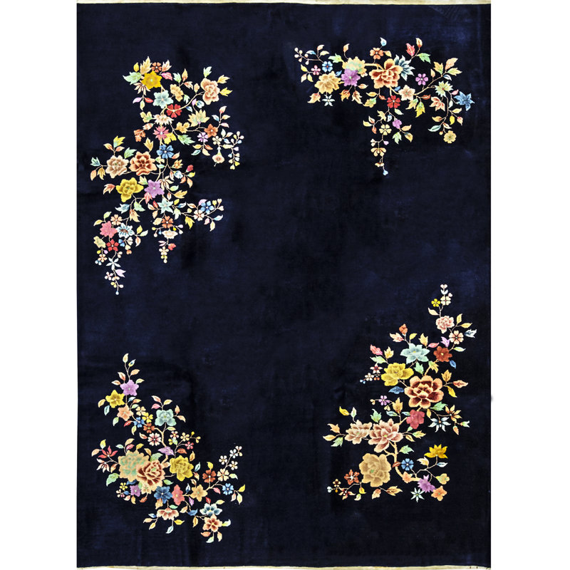 Tapis bleu foncé noué à la main de haute qualité