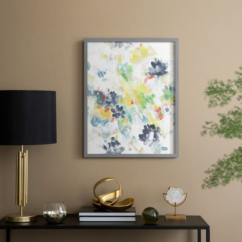 «Wall Flower Patterns I», reproduction encadrée - bois massif, H 15 po x l 12 po, Gris