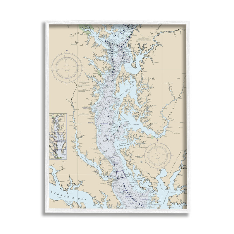 Carte du littoral de la baie de Chesapeake, rivière Potomac, bleu par Daphne Polselli - impression, H 14 po x l 11 po