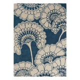 Hand Tufted Wool Floral Area Rug in Midnight/Beige