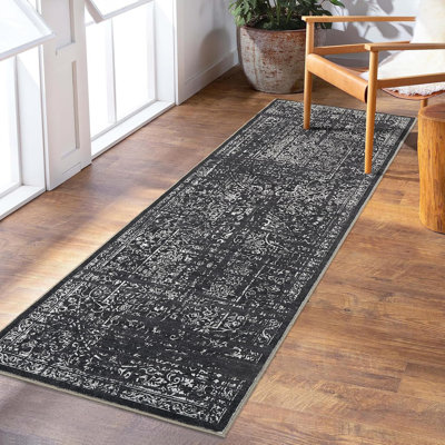 Hallway Runner Rug 2x6 - Black Kitchen Rugs Non Slip Washable Soft Touch Carpet Runner Rug Stylish Rug Runner Home Kitchen