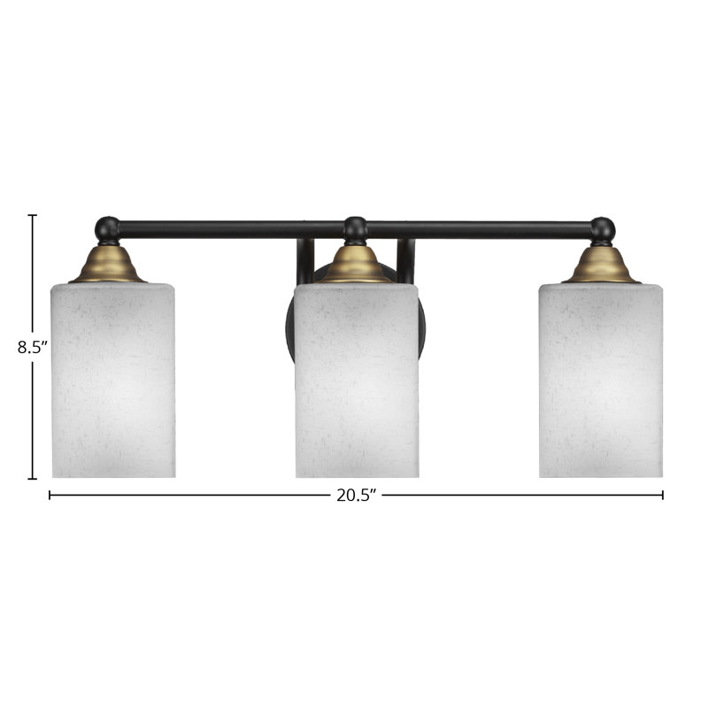 Michell 3-Light Bath Bar, Matte Black/Brass, White Muslin