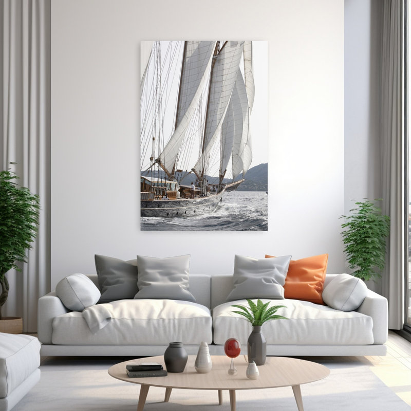 Bateau avec voiles, art mural contemporain, 60" H x 40" W