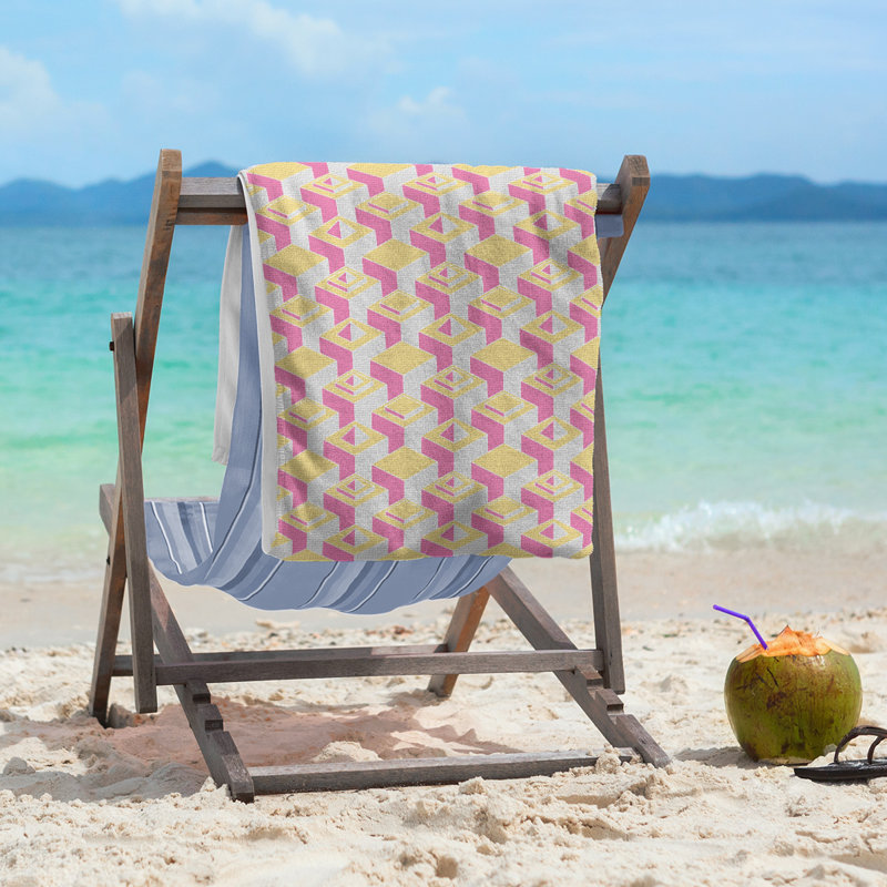 Serviette de plage classique gratte-ciels, Vert olive / rose clair