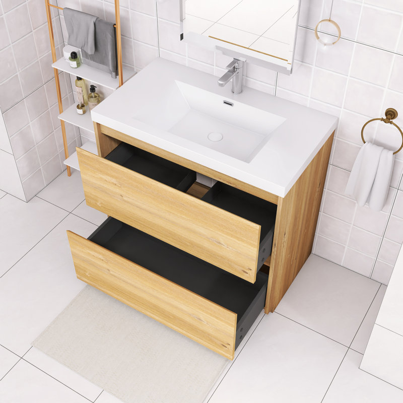 Meuble-lavabo simple 36 po en chêne avec plateau en résine intégré