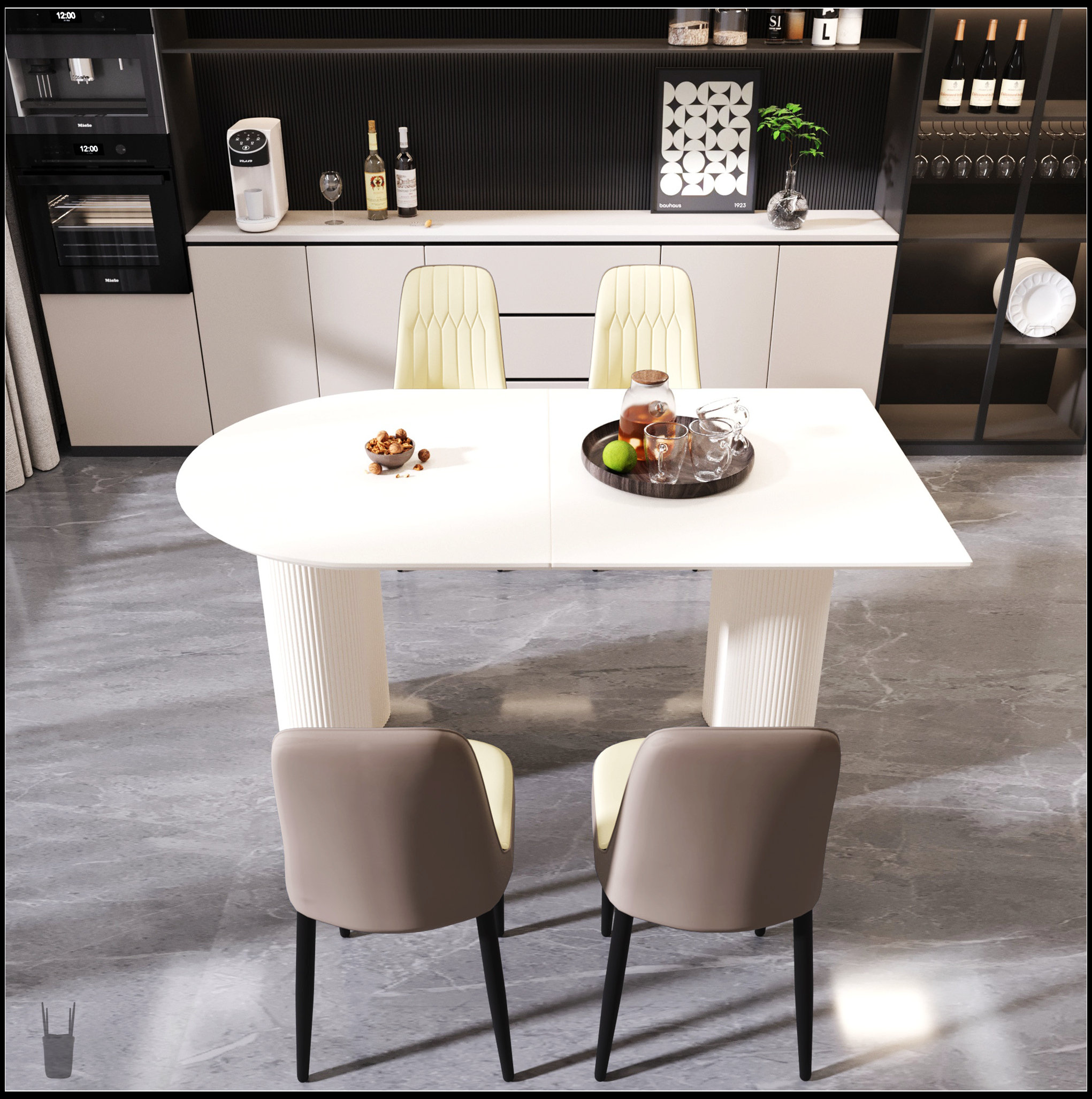 Ivy Bronx Extendable Dining Table Set For 6-8 People, C-Shaped Tube ...