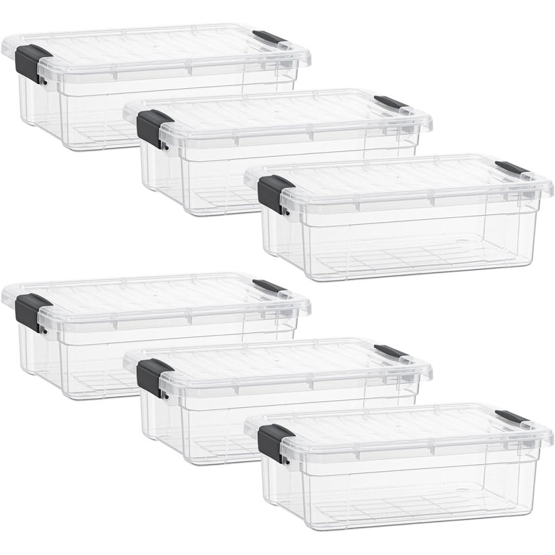 Latitude Run® Clear Storage Bins with Lids, 6 Pack- Plastic Storage Boxes for Home- 4.5 Quart, 1,27 pte