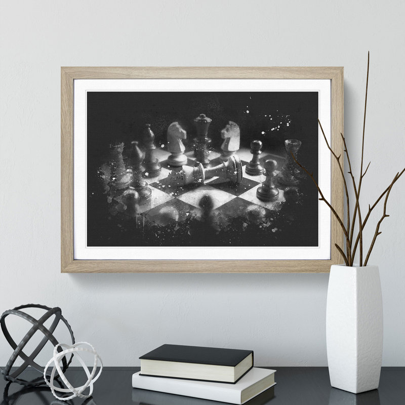 Chess Checkmate - Single Picture Frame Print on MDF, Oak Framed, 24cm H x 33cm W x 2cm D