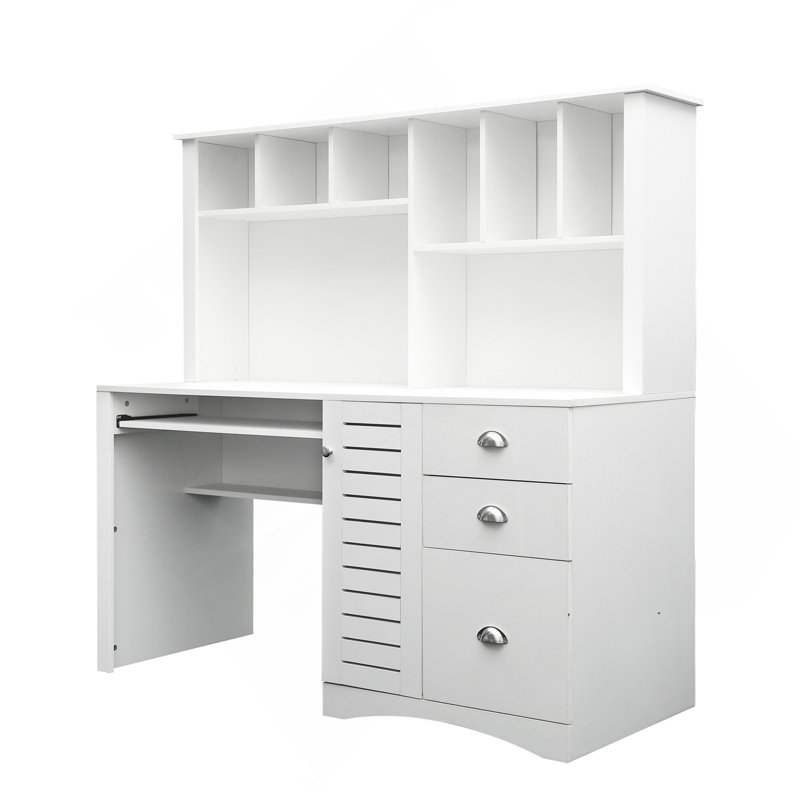 Bureau d'ordinateur à domicile avec huche, finition blanc antique