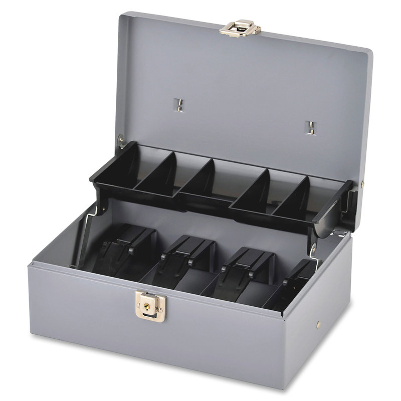 Gray Steel 5-Compartment Tray Cash Box with Keys