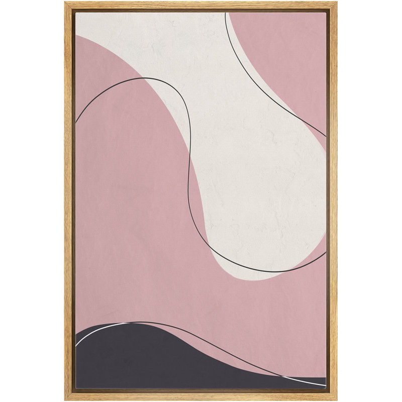 «Swirling Pink Shape With Line - Floater Frame», impression sur toile, Encadrement brun, H 24 po x l 16 po x P 1,5 po