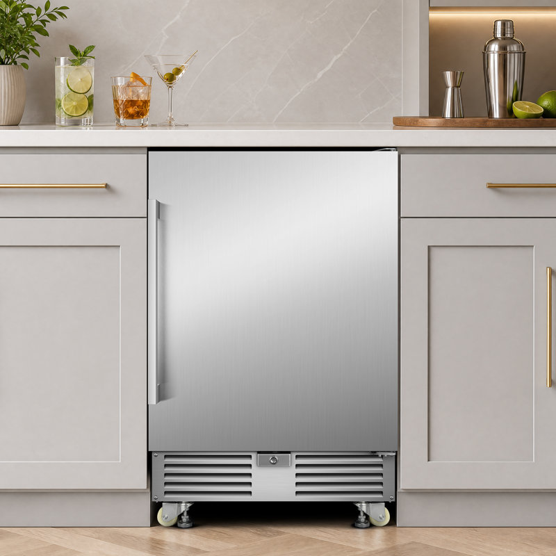 24“W 190 Cans Outdoor Stainless Steel Beverage Refrigerator with LED Lighting, Removable Shelves, and Temperature Memory - IPX4 Waterproof, Rust-Resistant, Built-In or Freestanding for Home/Commercial Use