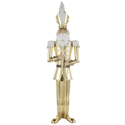 Hreinn Metal Tall Soldier Santa Clause Nutcracker People Sculpture with White Accents and Trumpet