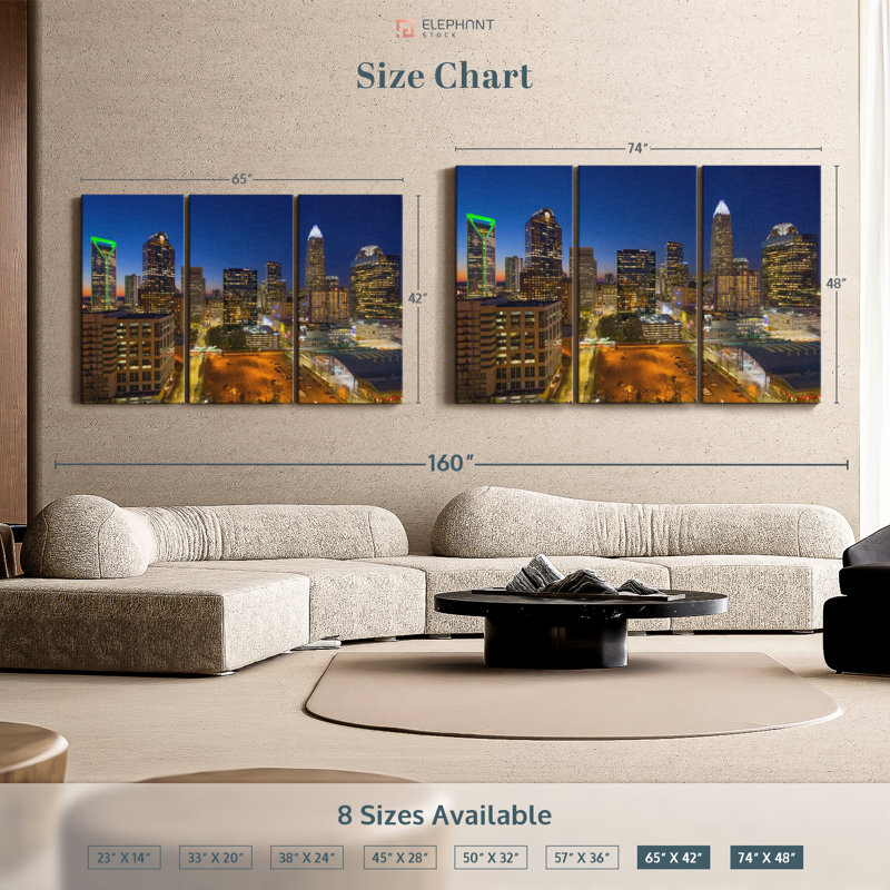 «Charlotte Night Skyline» sur toile, H 48 po x l 74 po x P 1,25 po