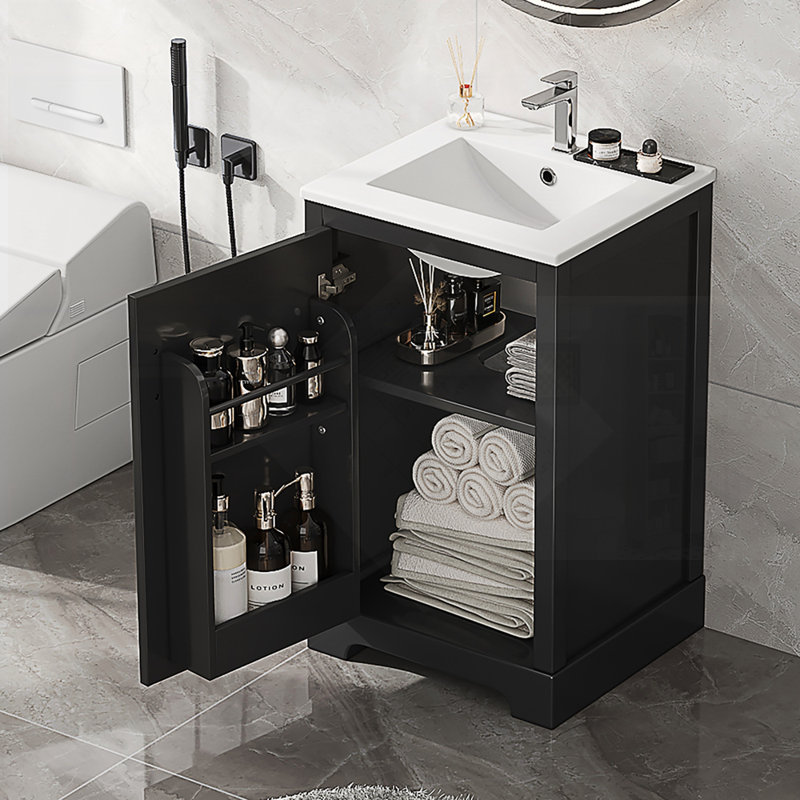 Meuble-lavabo de salle de bain avec lavabo, portes à fermeture douce, support de rangement et tablettes réglables pour une meilleure organisation