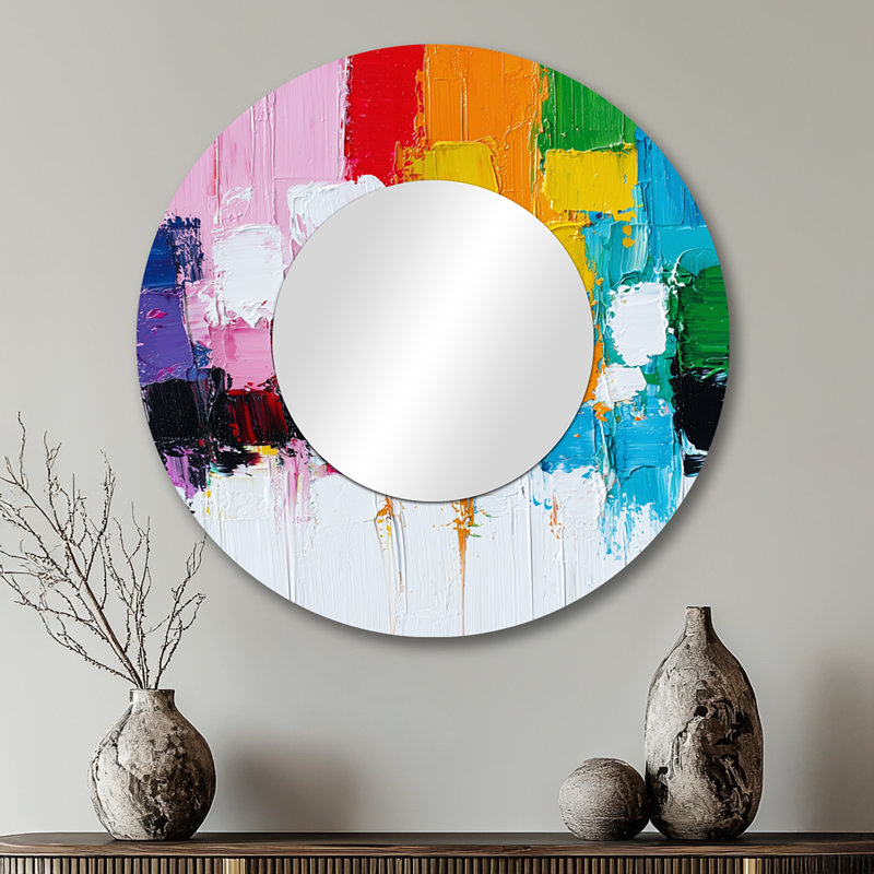 Abstrait couleur primaire résonnant dans le chaos I - décoration murale miroir moderne - imprimé sur métal, 29 po x 29 po