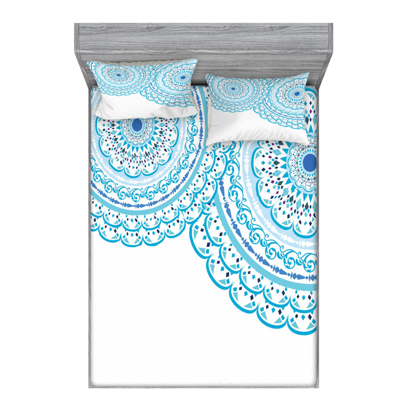Mandala Wedding Invitation Card Microfiber Sheet Set, Queen Sheet Set with Fitted Sheet