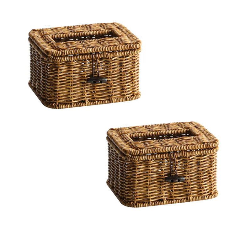 2Pcs Rotin Boîte à Mouchoirs Carré Naturel Tissé Décoratif Rectangle Boîte À Mouchoirs Porte-Serviettes De Bain Rouleau Papier Face Serviettes Organisateur sur Table Rustique Boho Décoratif