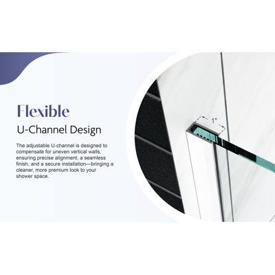 EV 51" - 52" W x 72" H Frameless Wall-Hinged Glass Shower Door with 3/8" (10 mm) Thick Clear Tempered Glass, Adjustment Uneven Walls