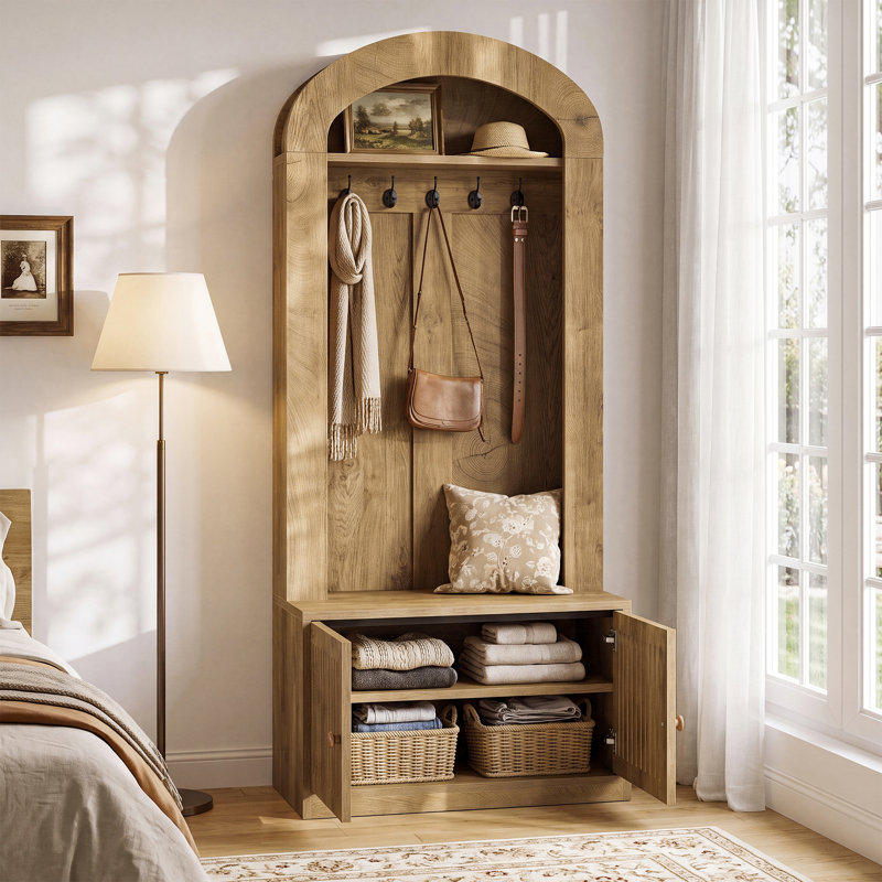 Arbre d'entrée avec banc et rangement pour chaussures, banc d'entrée 4 en 1 avec portemanteau