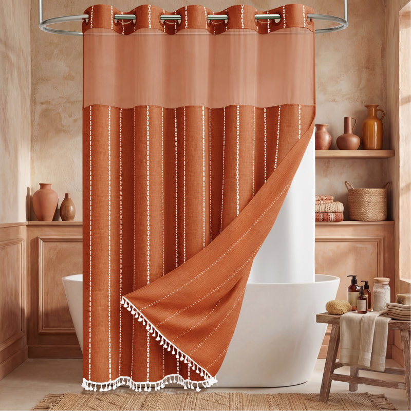 Rideaux de douche Boho, H 75 po x l 72 po, Orange brûlé