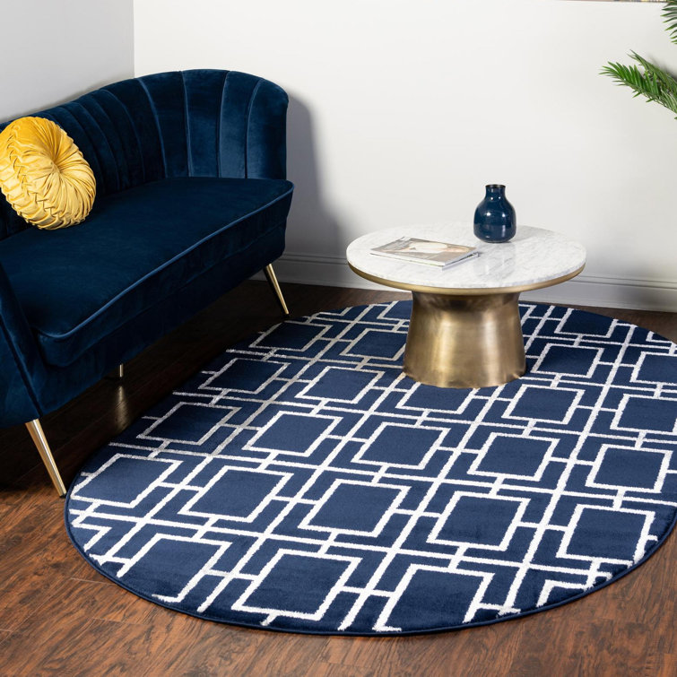 Glam Navy Blue Silver Area Rug