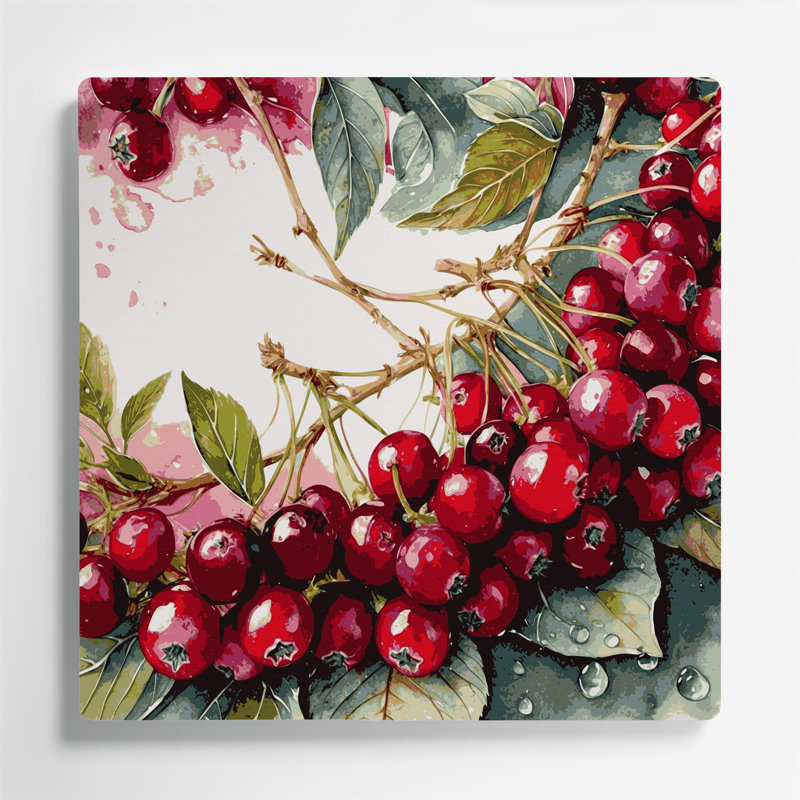 Fruit, canneberge, art mural en métal beige, H 8 po x l 8 po