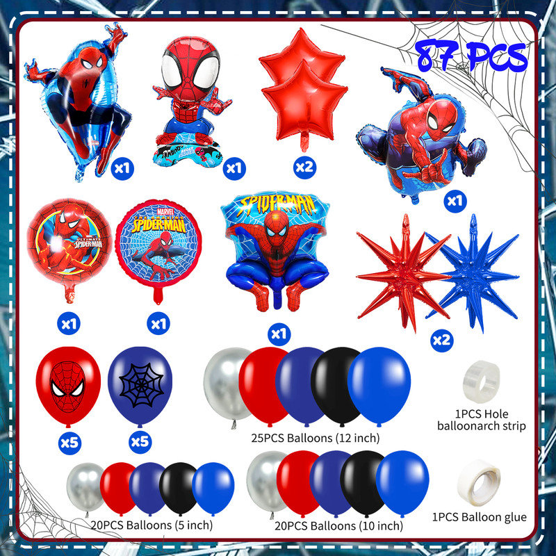 87Pcs Spiderman Balloon Party Decorations, Spiderman Birthday Decorations Balloons Set