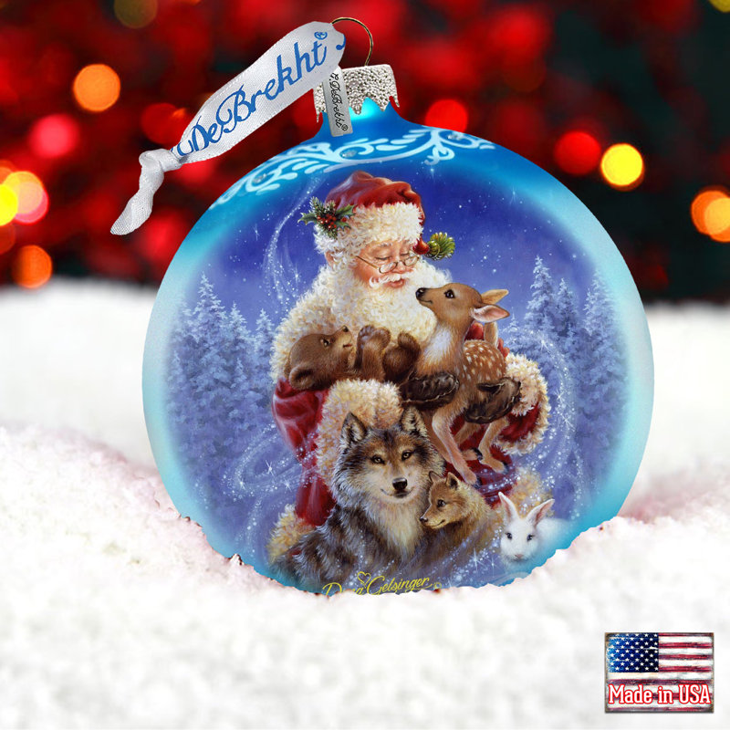 Handmade Santa and Friends Glass Christmas Ornament