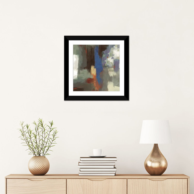 «Blue Abstract» par PI Studio - reproduction sur toile, H 16 po x l 16 po x P 1 po, Papier d'art encadré noir, Blanc