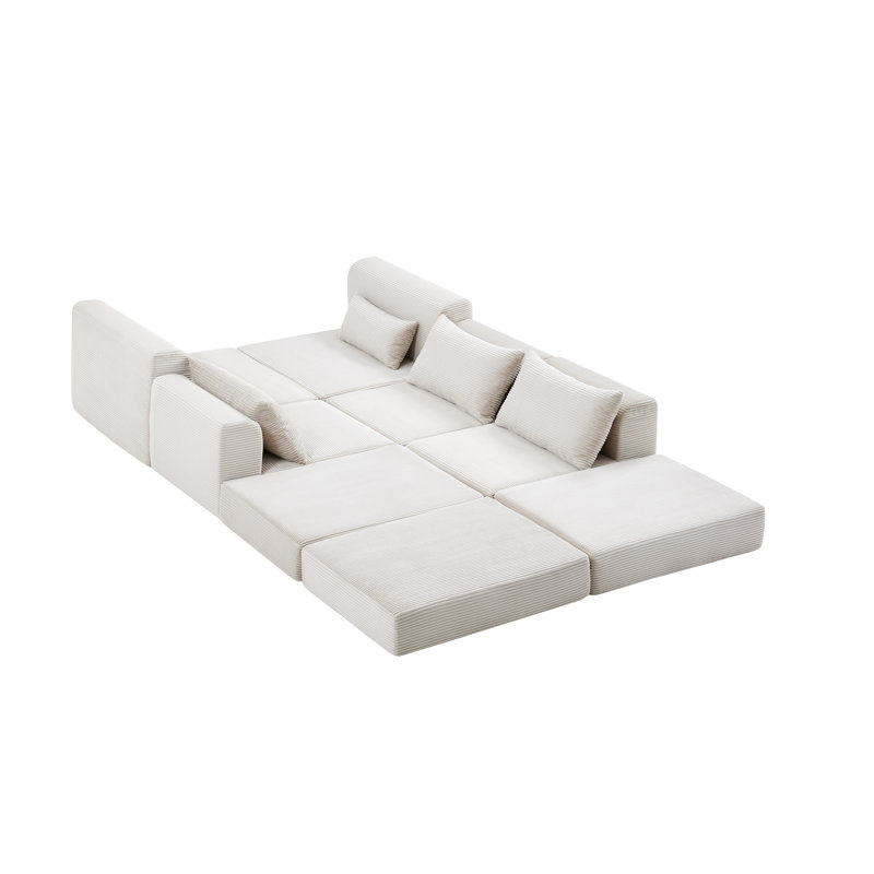 Canapé modulaire en forme de L 100 po, revêtement en tissu blanc avec rembourrage à ressorts