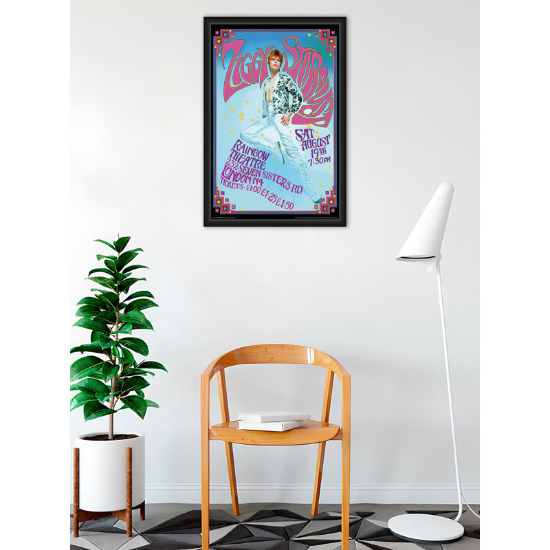  Officiellement sous licence David Bowie - affiche d'art encadrée Ziggy Stardust - 24 x 36 pouces - Cadre en bois d'ingénierie robuste avec verre plexi - prêt à être accroché