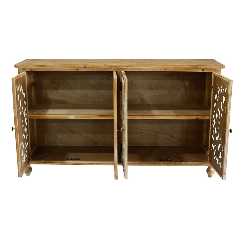 Modern Accent Cabinet - 4 Door Sideboard With Storage. Antique Natural, Distressed Design 4-Door Chest Storage For Dining Room. Handmade, Finish, Functional