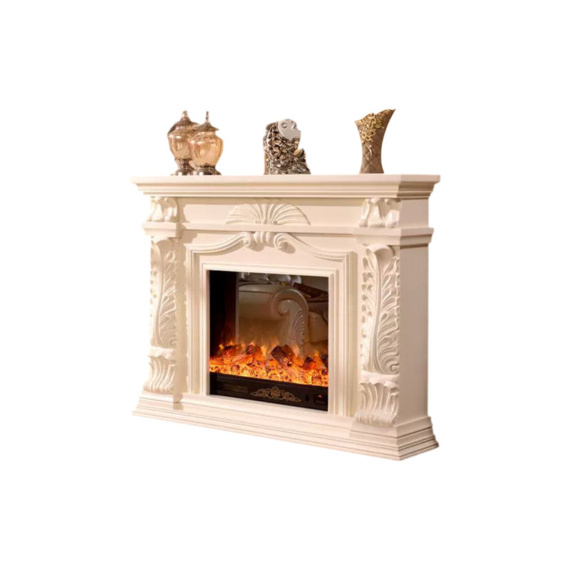 Beige Solid Wood Electric Fireplace, Beige