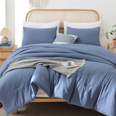 Ensemble d'édredon pour très grand lit bleu ardoise, 3 pièces (1 édredon boho et 2 taies d'oreiller)