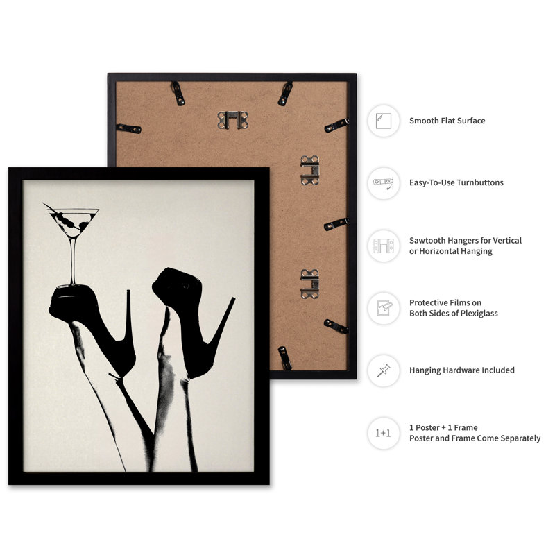 Martini et talons, Black Framed, Poster, 18"H x 24"W