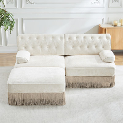 Tissu en velours confortable en L respirant, combinaison libre, accoudoirs carrés légèrement courbés, base en bois de qualité supérieure, facile à assembler, pour le salon, la chambre à coucher, beige