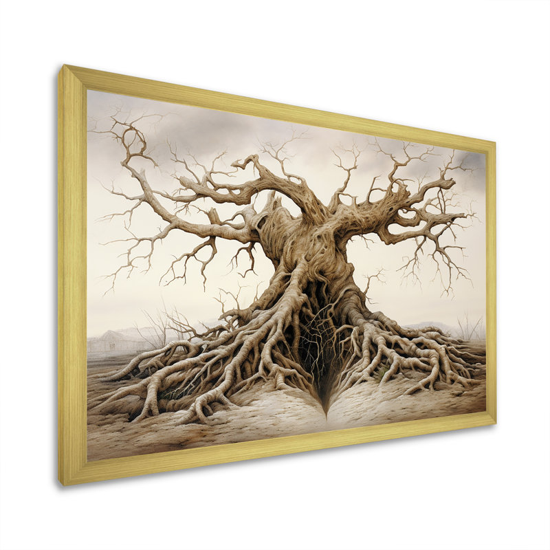 " Twisted Roots Surreal Tree ", Gold Picture Framed, 12" H x 20" W x 1" D