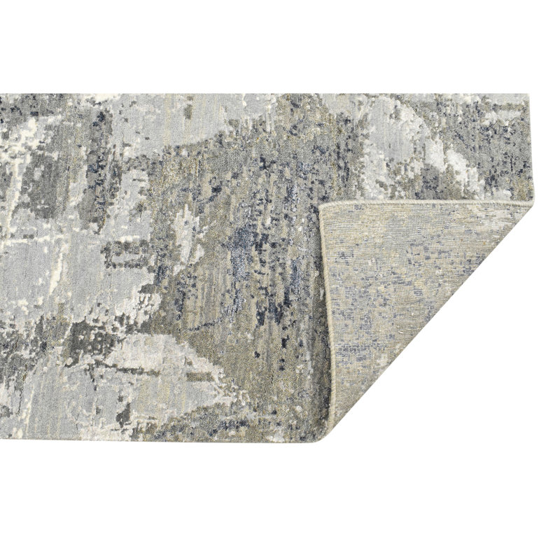 Abstract Area Rug in Gray/White, Rectangle 12' x 15', Silver/Gray/Black