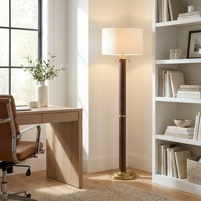 67.5" Metal Floor Lamp With White Shade