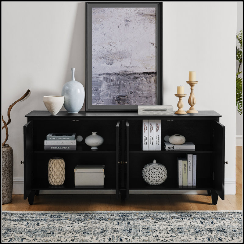 65.2 Inch Mid Century Modern Sideboard Buffet Cabinet With Spacious Storage, Symmetrical Geometric Accent For Living Room And Kitchen