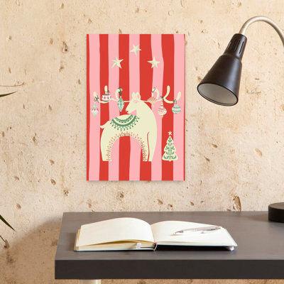 Festive Reindeer And Tree Abstract Christmas Tree Animal Winter Wall Art Print by Annick - Wrapped Canvas Print