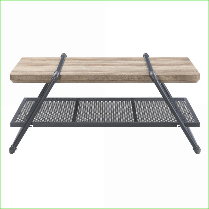 Chêne & amp; Table basse industrielle Sandy Gray avec tablette en filet métallique