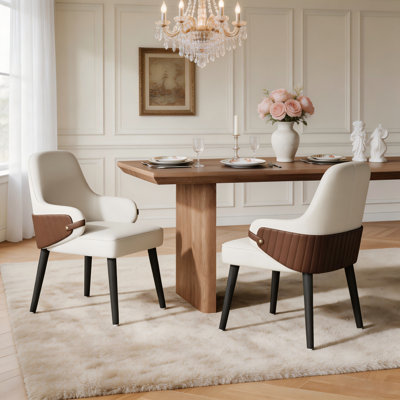 Ensemble de 2 fauteuils bicolores beige et brun, chaises de salle à manger rembourrées avec structure robuste – Sièges d'appoint modernes pour salle à manger et salon, capacité de charge de 136 kg