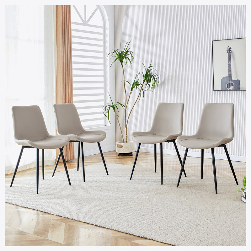 Upholstered Metal Side Chair, 4, Beige